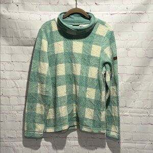 L.L. Bean Teal and Cream Fleece Plaid‎ Pullover Sweatshirt Woman’s Size Medium